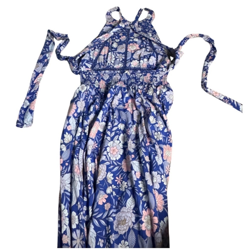 Abel the Label Bluebell Floral Halter Tie Back Full Skirt Maxi Dress - Picture 10 of 15